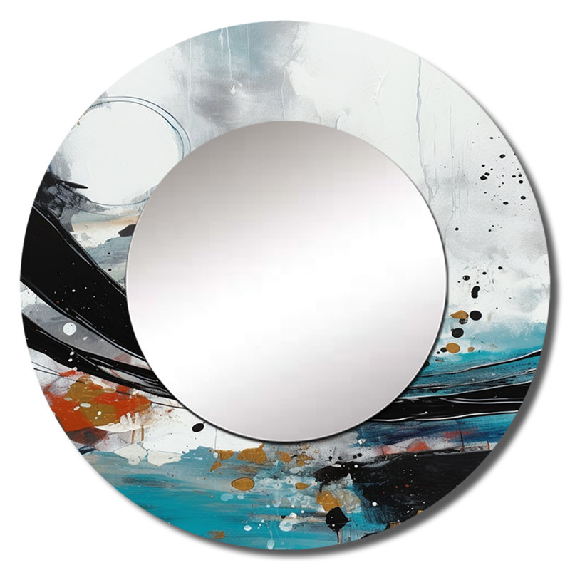 Pertef Exploring Boho Simplicity III - Abstract Decorative Mirror, Modern Large Round Wall Mirror, Printed Metal Art