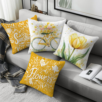 4 housses de coussin décoratif à motif de fleurs 4 pièces