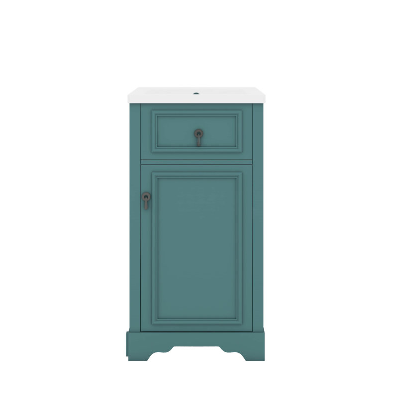 Meuble-lavabo de 20 pouces avec lavabo en céramique, porte à fermeture douce, tablette réglable et support de rangement fixé à la porte