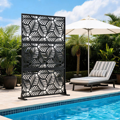 Paravent décoratif avec support et clôture, cloison d'extérieur, 74 x 47 po | Panneau d'intimité décoratif en métal résistant aux intempéries pour patio, terrasse, balcon, cour arrière, pièce