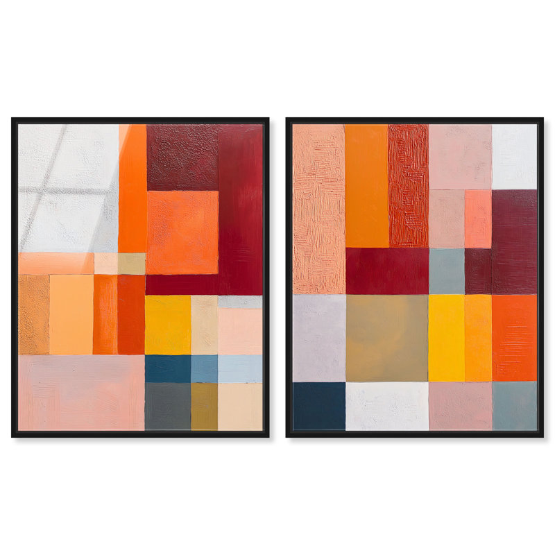 «Vibrant Repose Duet», ensemble de décorations murales modernes en acrylique encadré par Art Remedy, cadre noir, 24 x 30