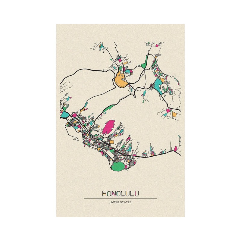 Honolulu, Hawaii Map by Ayse Deniz Akerman - Wrapped Canvas Gallery-Wrapped Canvas Giclée, 20.32 cm H x 30.48 cm W