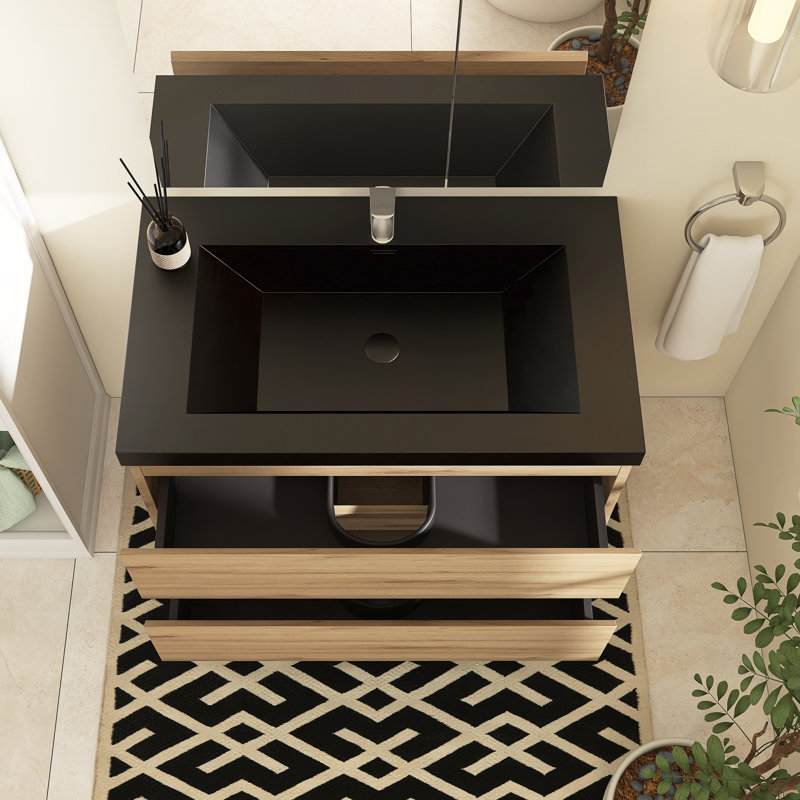 Angela 35.33'' Single Bathroom Vanity with Quartz Top, Oak