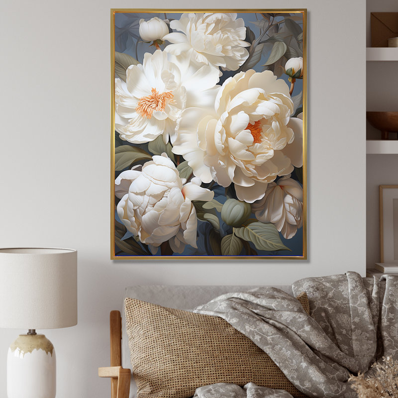 «Beige Fragrant Peony Bliss I» sur toile, H 32 po x l 16 po x P 1 po, Cadre flottant doré