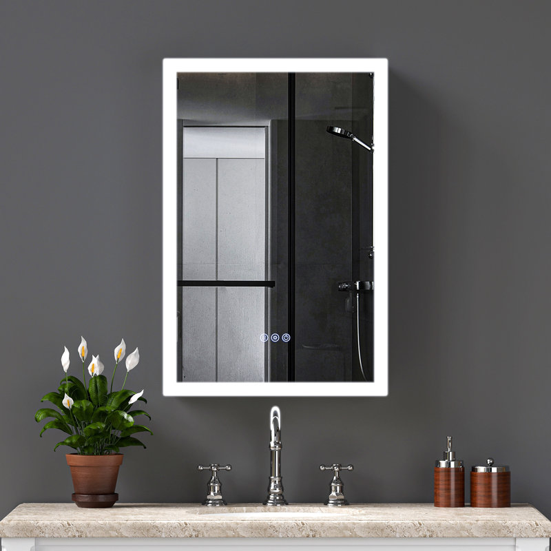 Pharmacie lumineuse à DEL avec miroir, armoire de salle de bain avec miroir 20 * 30 pouces avec lumières, encastrée ou murale, 3 couleurs Temperaturesanti-Fog