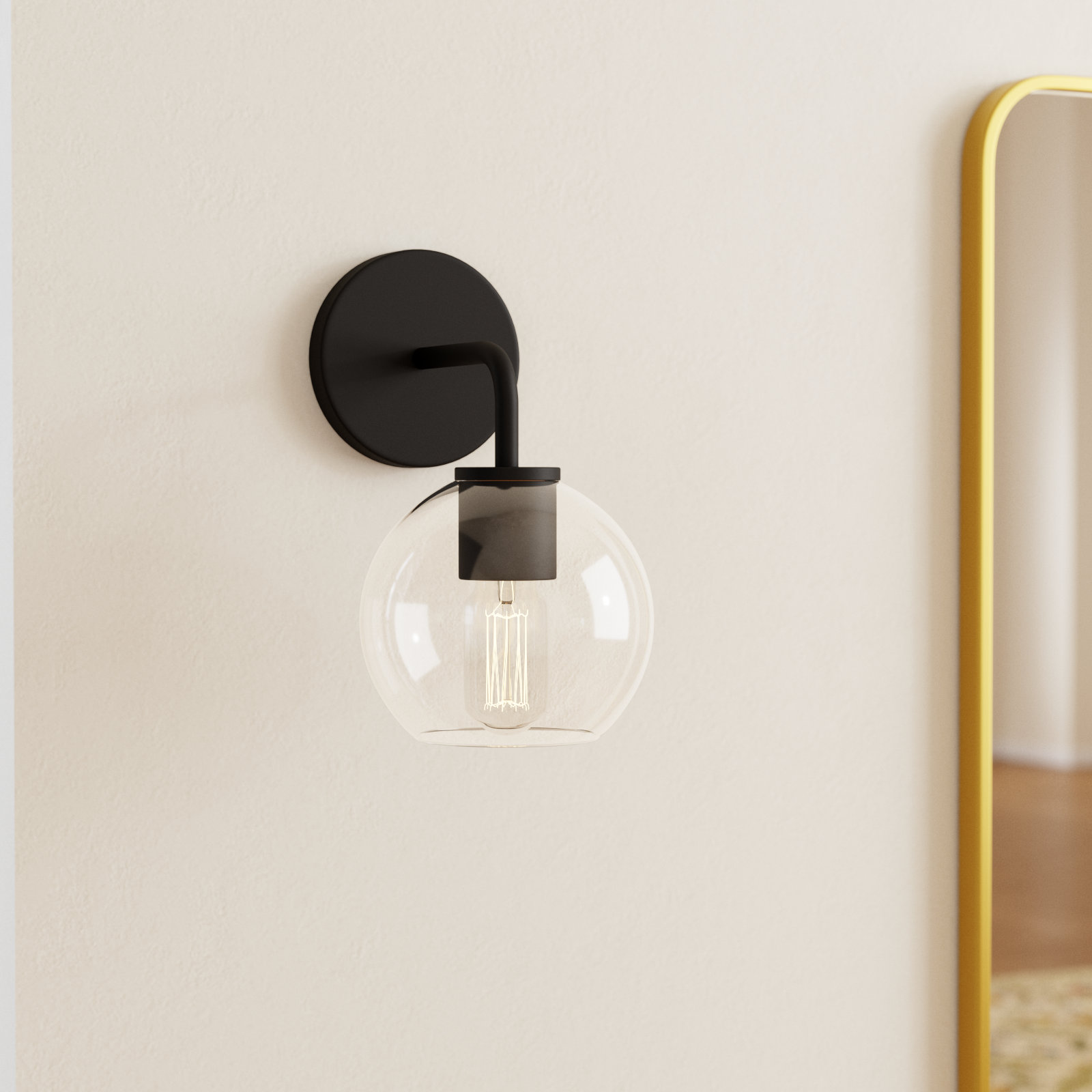 Childerley Single Light Dimmable Armed Sconce, Midnight Black, Clear