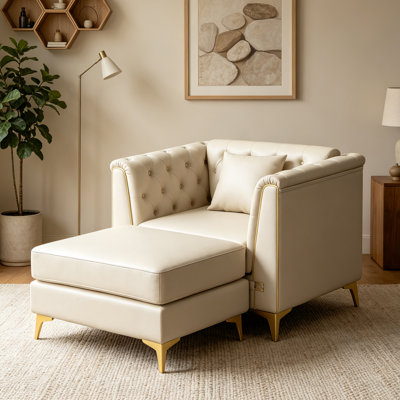Fauteuil d'appoint rembourré en similicuir avec repose-pieds, fauteuil de loisirs simple d'une largeur de 40,1 po, capacité de poids de 300 lb, méridienne confortable pour la chambre à coucher du salon