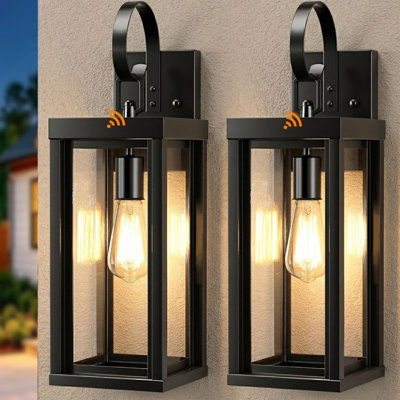18" Large Solar Porch Lights Outdoor 2-Pack, Dusk to Dawn Solar Wall Sconce, Anti-Rust Waterproof Exterior Lanterns for House, Outside Garage Wall Mount Lighting Fixture with Bulbs, Matte Black