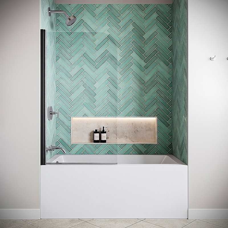 Panneau de baignoire fixe sans cadre 32 "x 55" Salinello avec quincaillerie en verre trempé transparent traité 1/4 "CrystalTech