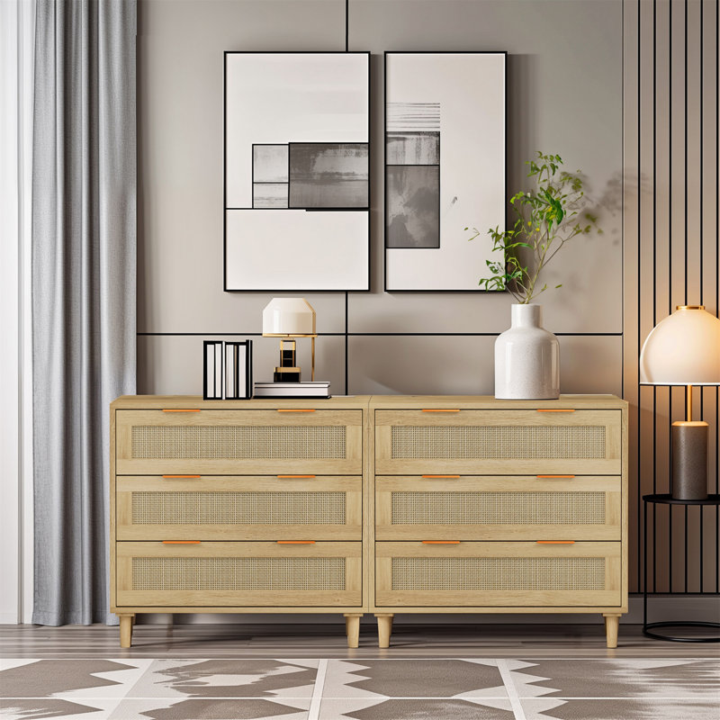 Armoire de rangement en rotin 3 tiroirs, Chêne