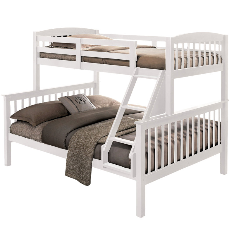 Lit simple superposé au-dessus en bois massif blanc, conception transitionnelle, structure en angle et à lattes, l 60 po x P 81 po, H 68 po, mobilier de chambre à coucher complet avec bois franc blanc, pour l'espace