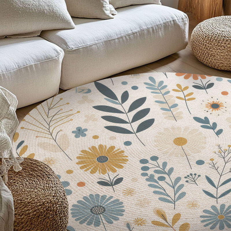Tapis tressé Golden Summer Blooms, Rond 5 pi
