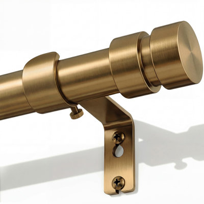 Warm Gold Curtain Rods With Solid Metal Finials 72 To 144 Inches Adjustable Heavy Duty 1 Inch Brass Curtain Rod For Windows, Modern Decorative Drapery Rods For Bedroom Kitchen Living Room