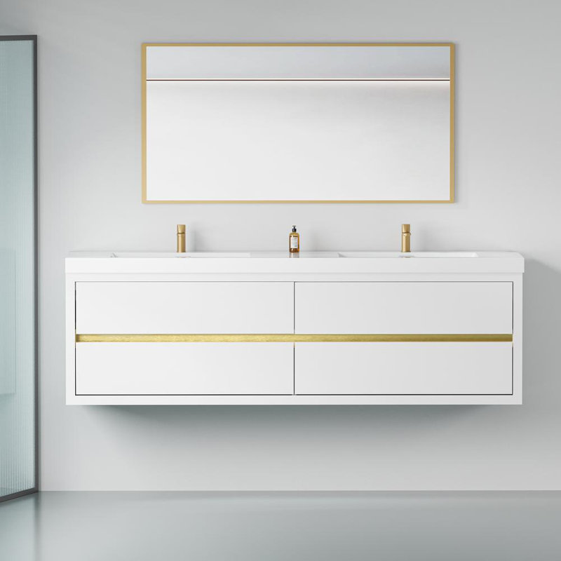 72" Wall-Mounted Bathroom Vanity, Glossy White