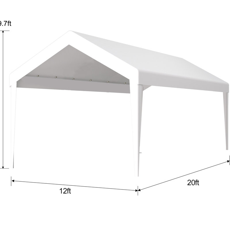Bâche de remplacement pour abri de voiture 12 x 20 pi - Imperméable et durable, avec 76 boucles élastiques, solution d'abri de garage blanche