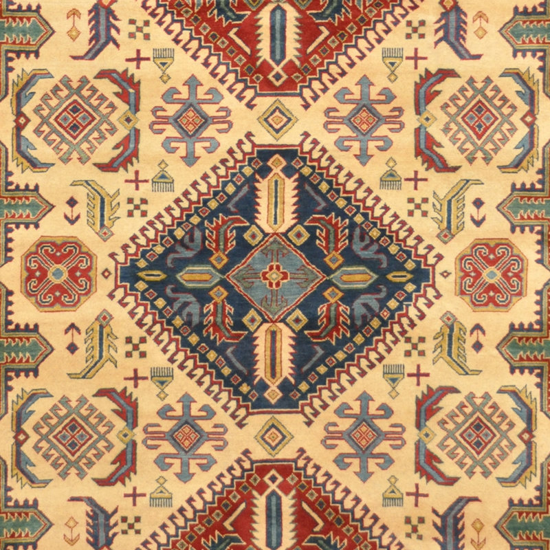 Tapis unique en laine noué à la main de style Kazak rouge / brun / ivoire de 9 pi x 12 pi Jevon