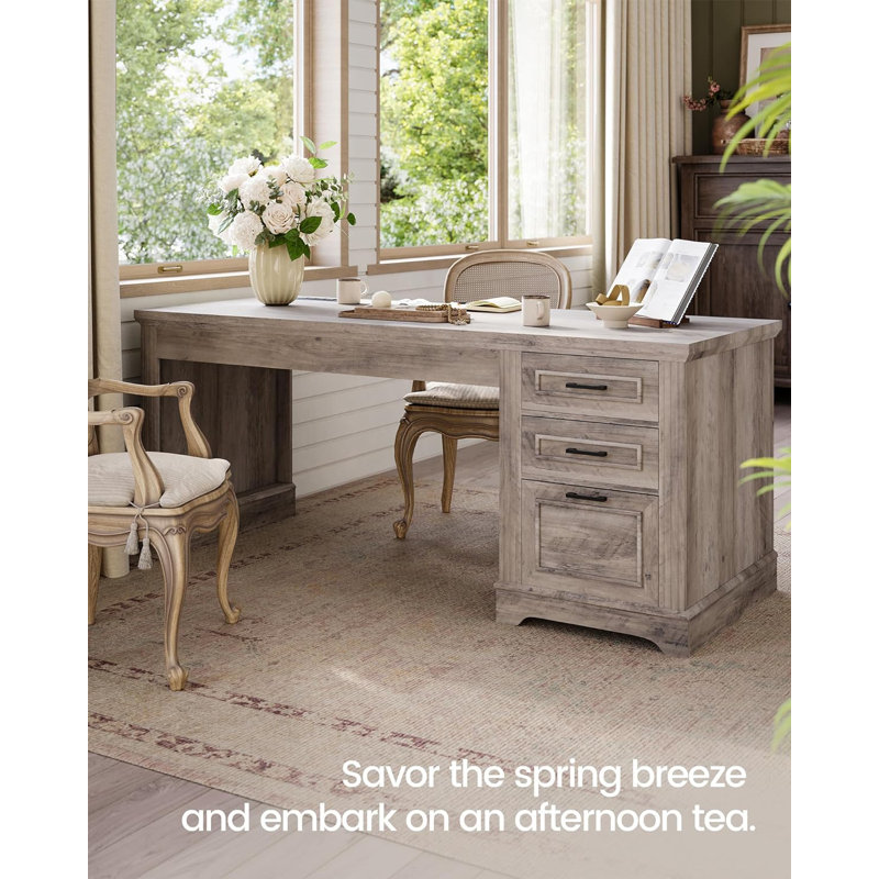Computer Desk Executive Desk With 3 Drawers, Farmhouse 55" Office Desk With Storage Drawers With Power Outlet For Home Office