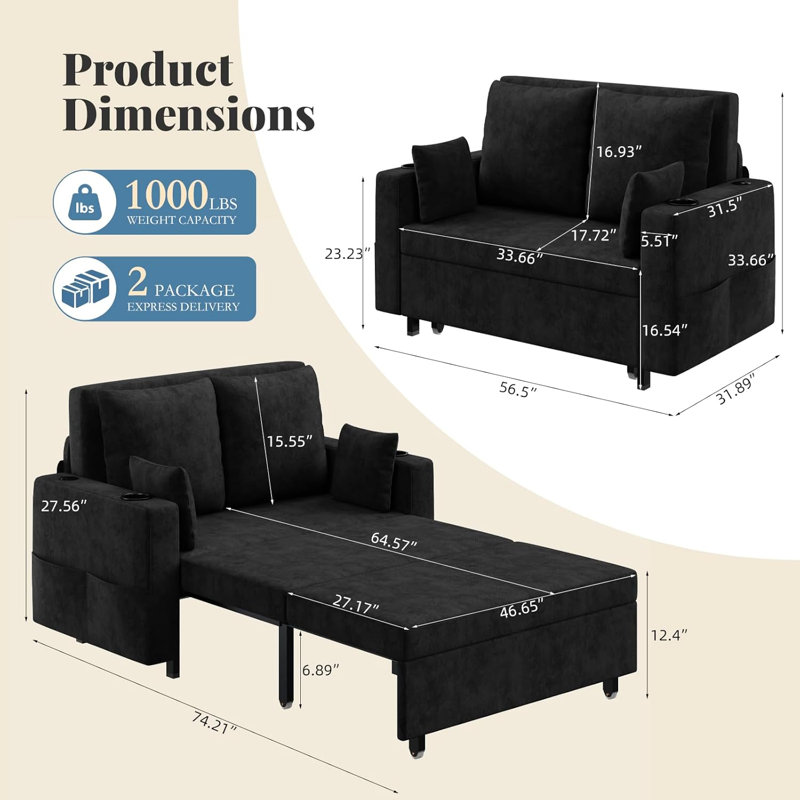 2 Seater Sofa, Black