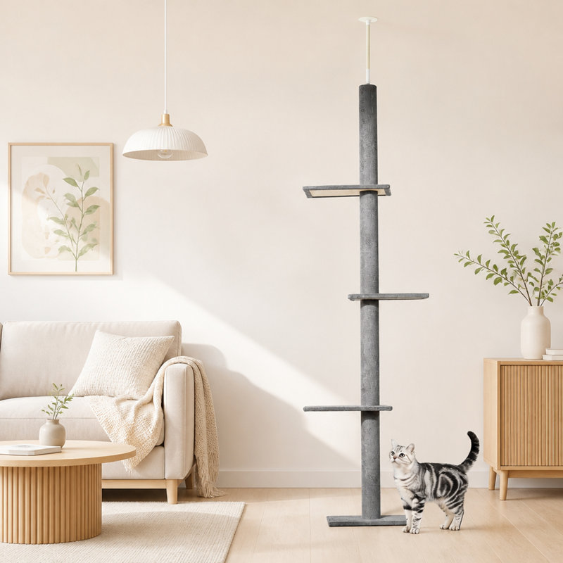 Cat Tree, 102.3" H x  17" W x  10.8" D, Grey