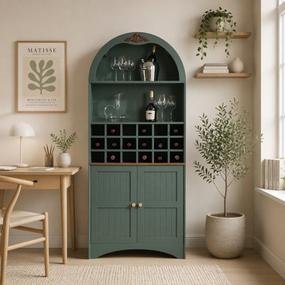 Arched Wood Wine Cabinet with Removable Wine Rack, MDF Anti-Scratch Storage Bar Cabinet with Adjustable Shelves