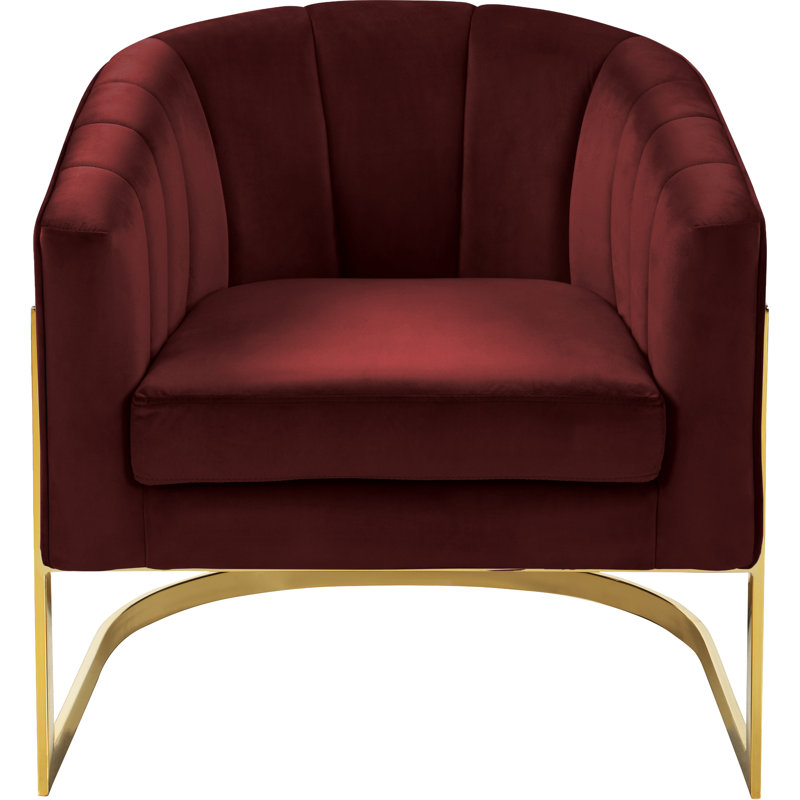 Fauteuil demi-tonneau en velours 30 po Carter, Velours bourgogne