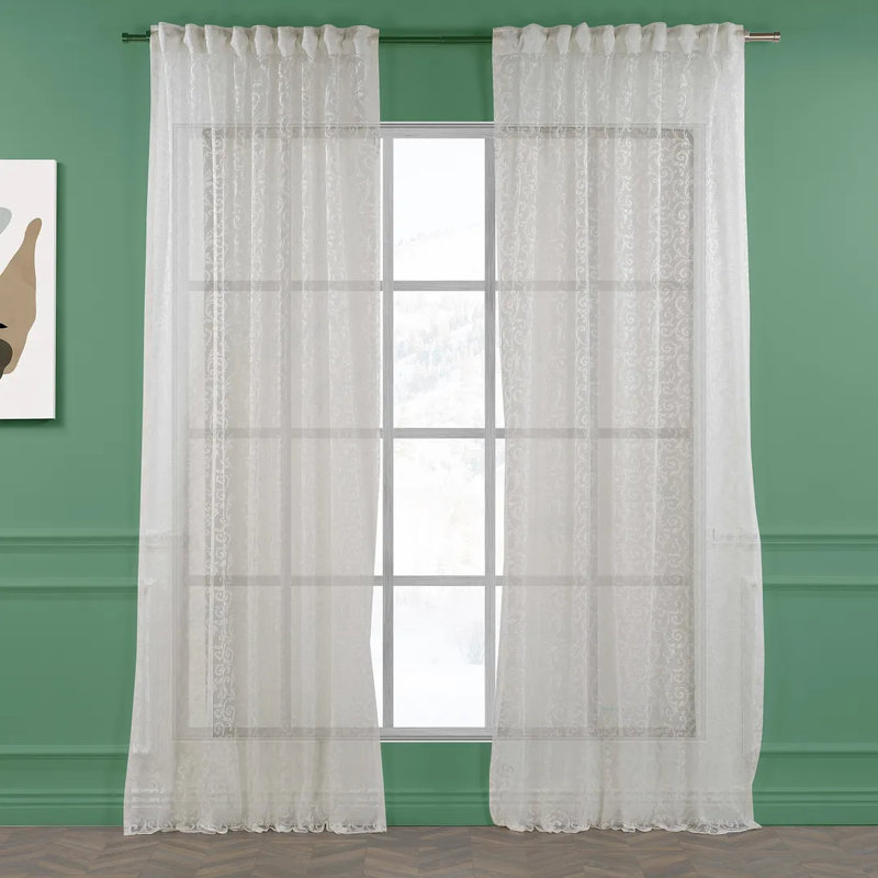 Extra Long and Extra Wide Classic Lace Patterned Sheer Curtain Panels, 100" W x 156" L, Cream