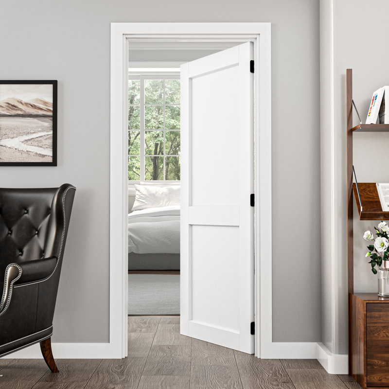 Porte standard à 2 panneaux en bois massif avec finition intérieure apprêtée et cadre avec porte, 18 po x 80 po, Blanc/Noir