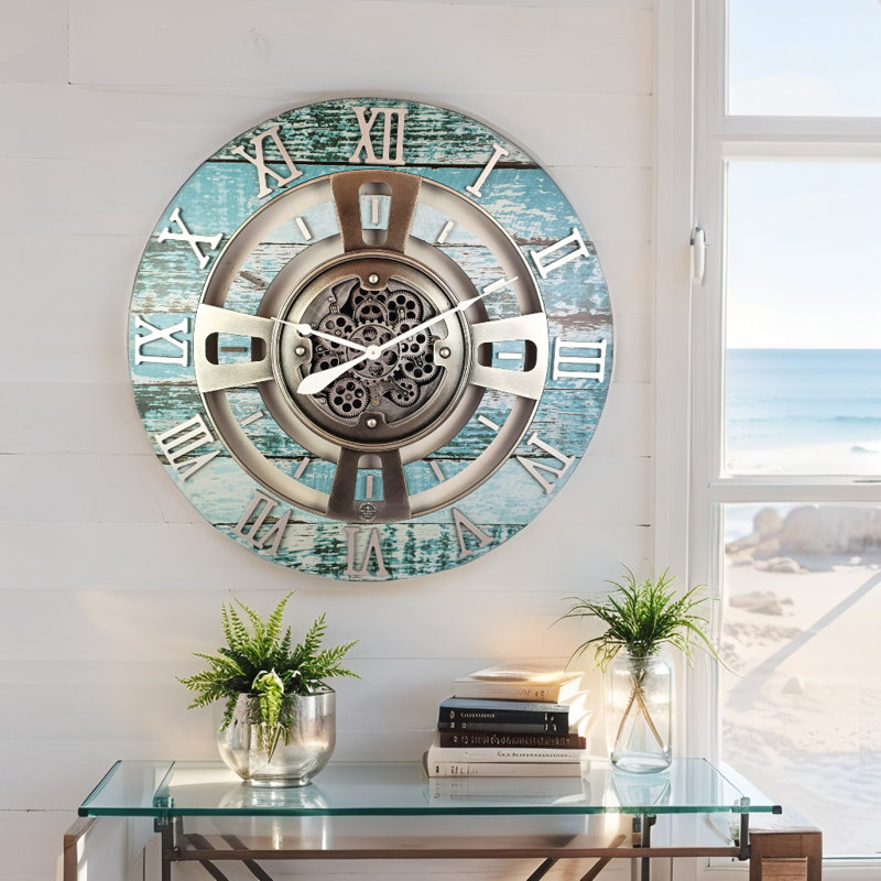 Solid Wood Wall Clock, Aqua Green, Oversize 91.4cm