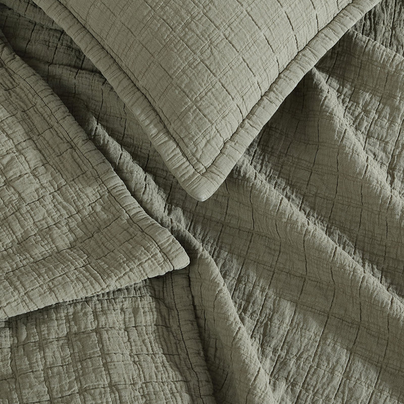 Calvin Klein Essential Garment Washed Solid Reversible Cotton Coverlet, Queen Coverlet, Dark Green