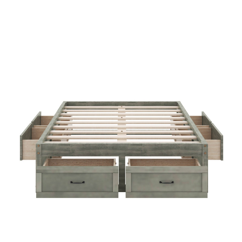 Lit plateforme double avec 6 tiroirs de rangement, Gris antique