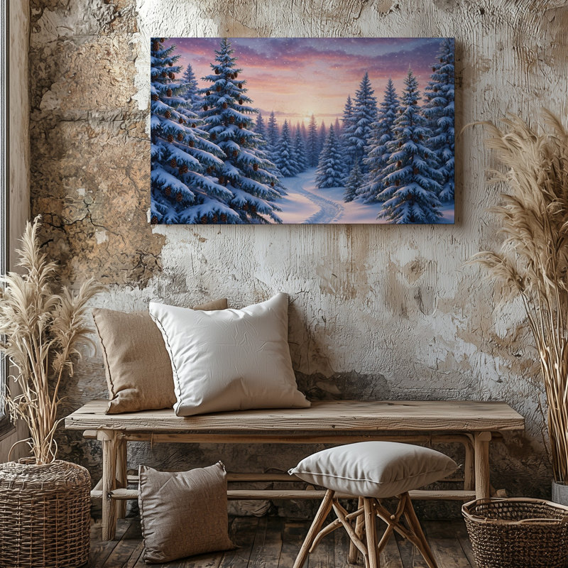 Toile, "Un paysage d'hiver serein", art mural orné de neige et de branches lourdes avec toile, H 16 po x l 20 po