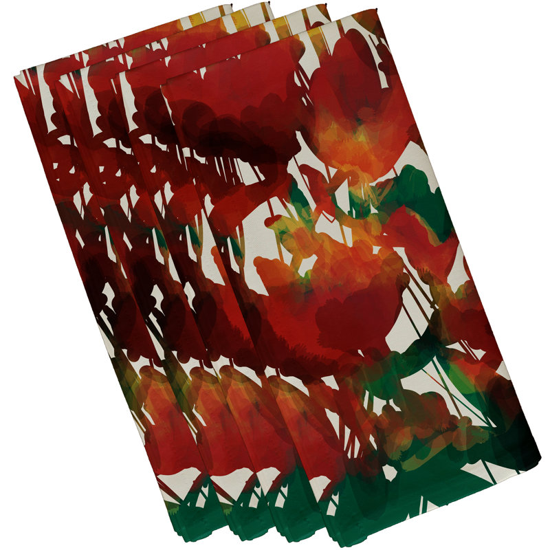 Akheelesh Polyester Floral Square Napkin, Red