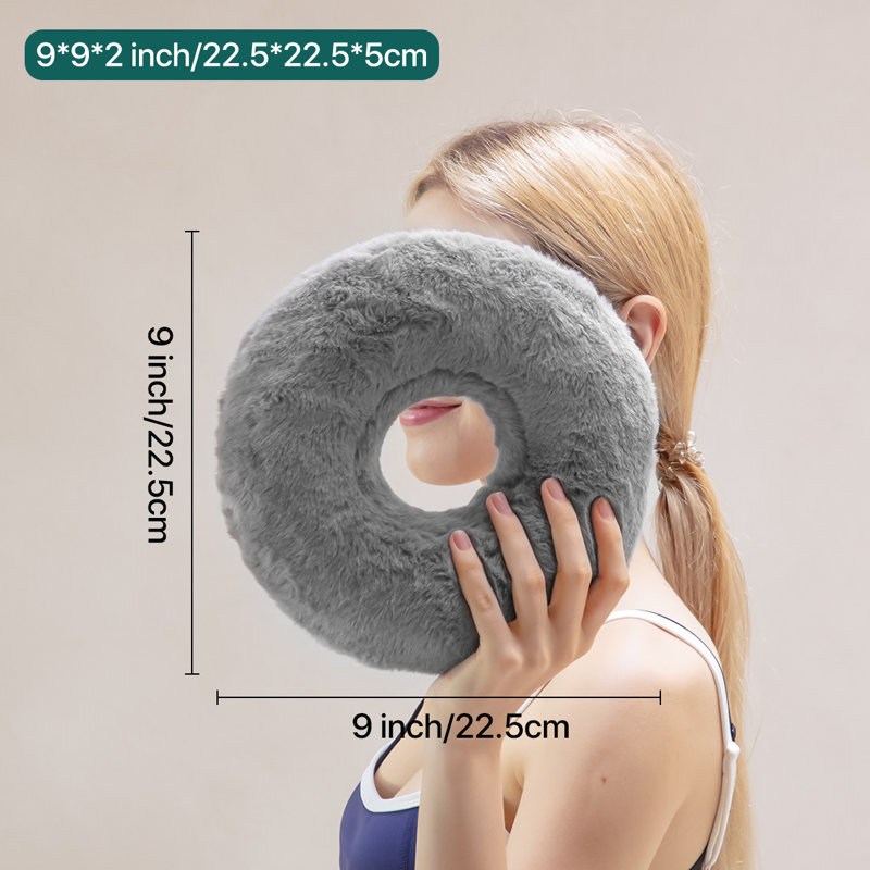 Oreiller de lit latéral moelleux avec protection pour les oreilles et trou d'oreille, Gris clair, Rond de 9 po