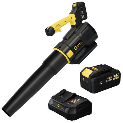 Brushless Leaf Blower Cordless 20V 650 CFM & 200 MPH, 4.0Ah Battery & Fast Charger, Electric Leaf Blower for Lawn Care Turbo Mode, Yellow