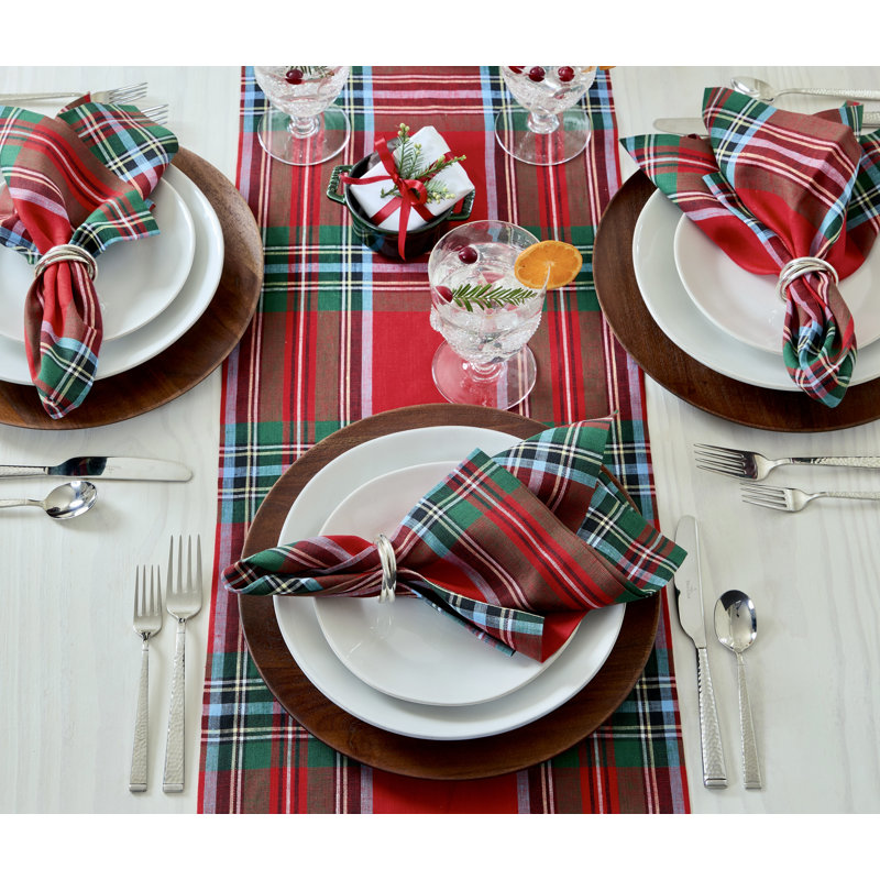 Madras Holiday Plaid - 100% Pure Linen Dinner Napkins