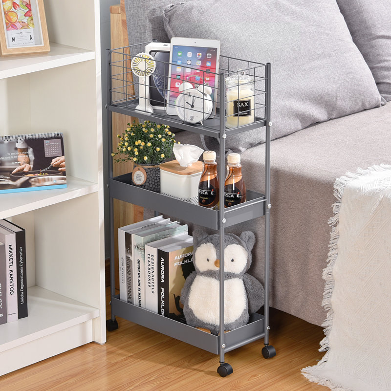 3-Tier Metal Utility Cart, Slim Storage Cart Metal Rolling Cart, Dark Grey