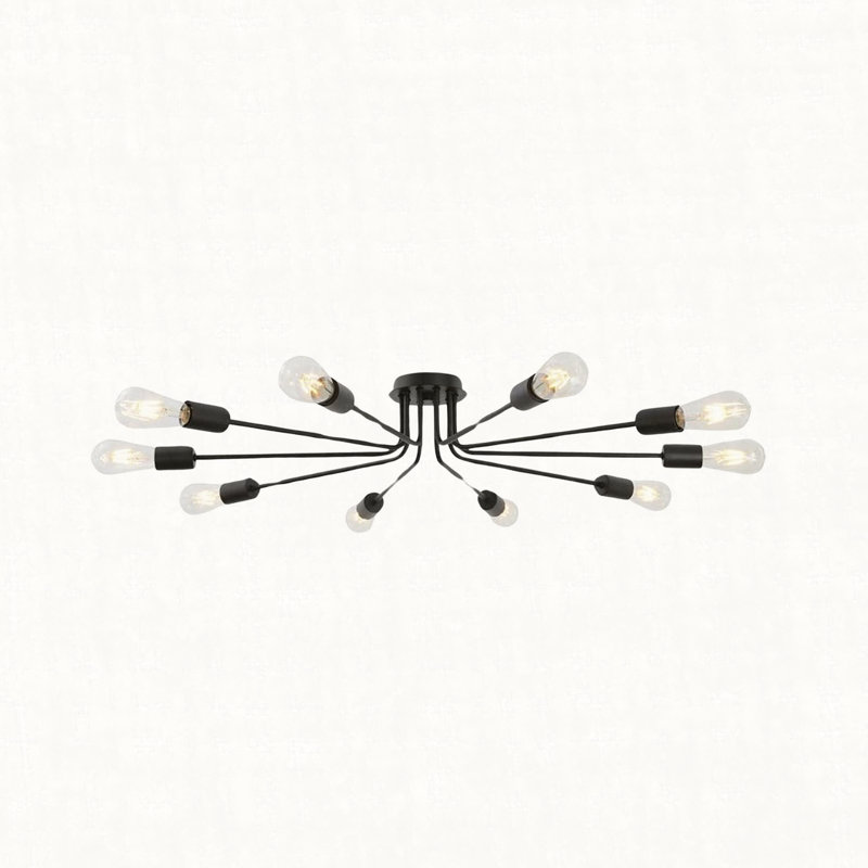 Plafonnier semi-encastré Modern Spoutnik, H 6 po x l 44,49 po x P 44,48 po, 10 lumières, Or brossé