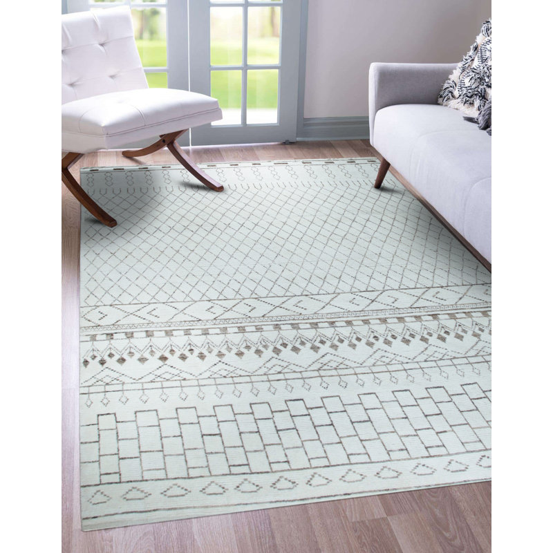 Tapis traditionnel en laine noué à la main ivoire Tierah, Rectangle 9 pi x 12 pi