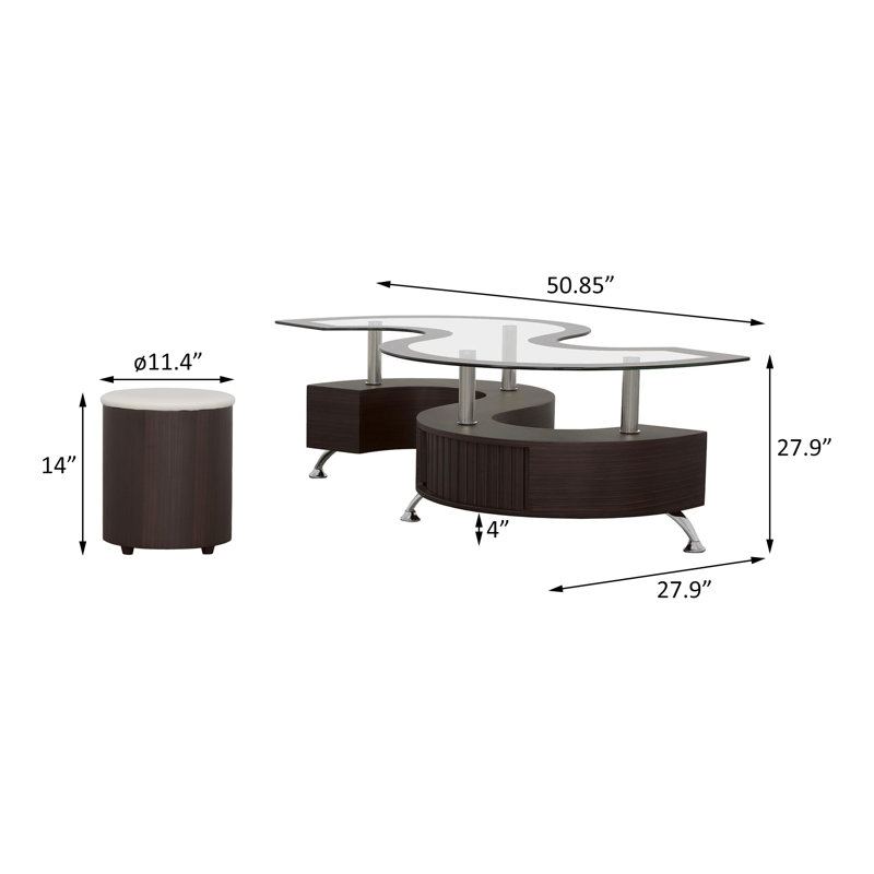 3-Piece Coffee Table And Stools Set Cappuccino