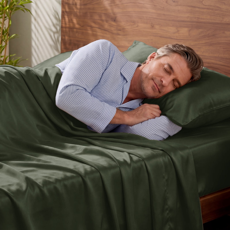 Essential Collection Cooling Rayon Derived from Bamboo Sheet Set, California King Sheet Set with 2 Pillowcases, Olive Green