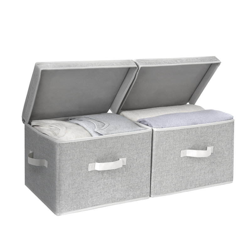 Set of 2 Storage Fabric Boxes with Lids, Grey