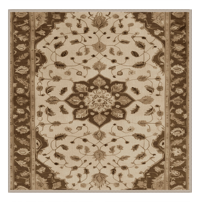 Tapis brun Tabriz lavable à la machine, Carré 6 pi