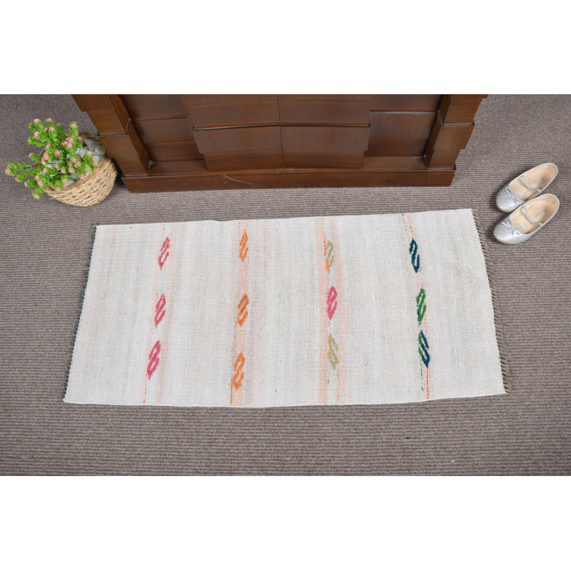 Handwoven Small Turkish Antique White Hemp Kilim Rug Ideal for Entryway Spaces 10768