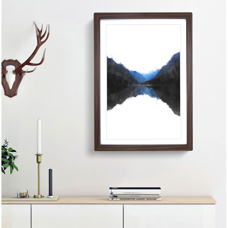 Mountains Reflecting - Single Picture Frame Painting on MDF, 87cm H x 62cm W x 2cm D, Walnut Framed