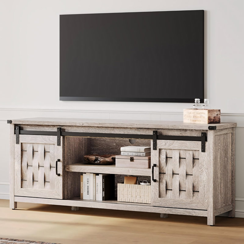 60" TV Stand with Sliding Barn Doors for TVs up to 65", Light Gray