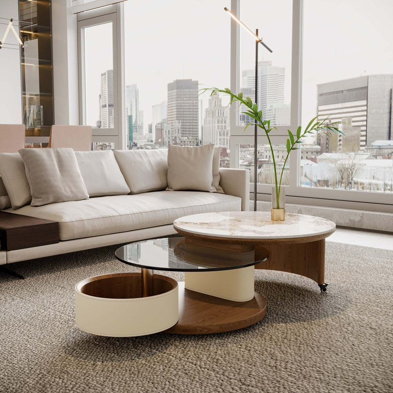 Nesting Coffee Table Set with Hidden Storage and Rotating Casters