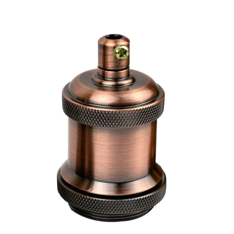 Vintage Industrial E27 Metal Lamp Holder with Shade Ring, Edison Screw Threaded Bulb Socket for DIY Pendant Lighting, Copper