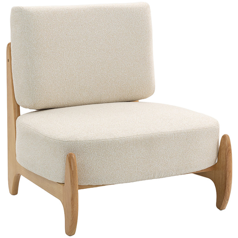 Chaise d'appoint, chaise de chambre à coucher avec siège large, structure en bois, crème, Crème, crème