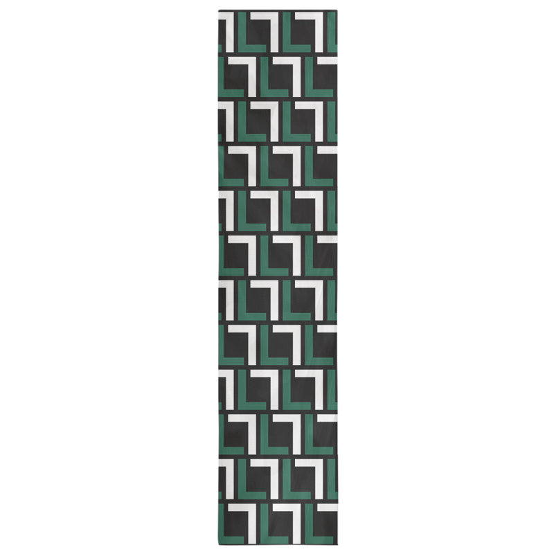 Chemin de table Carolina, 72 po x 16 po, Coton, Noir furtif / vert Gotham / blanc