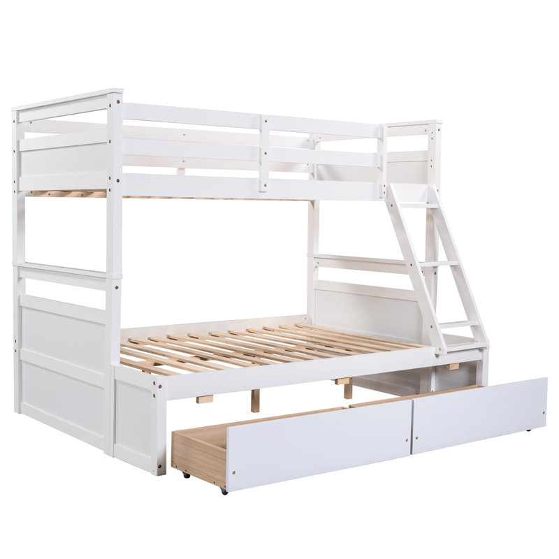 Lit simple superposé au dessus d'un lit double avec rangement, pin massif fabriqué en bois massif durable